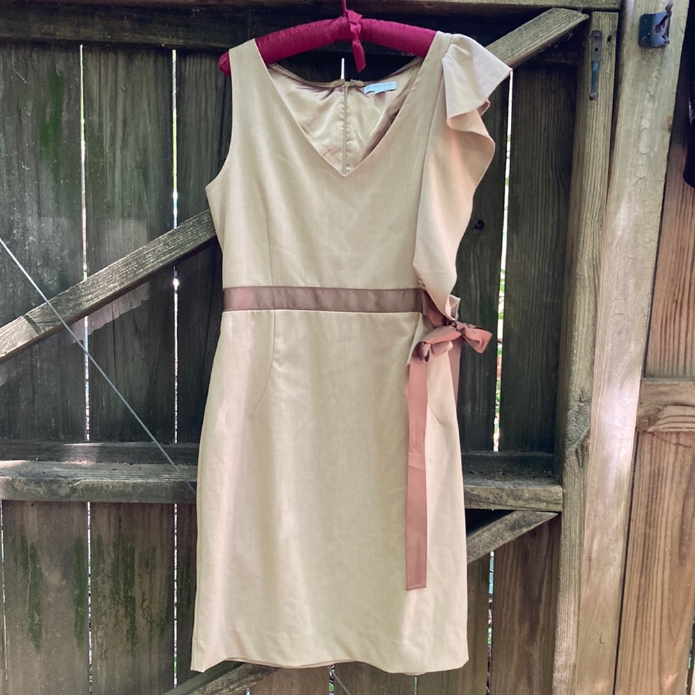 New York & Company tan ruffle dress